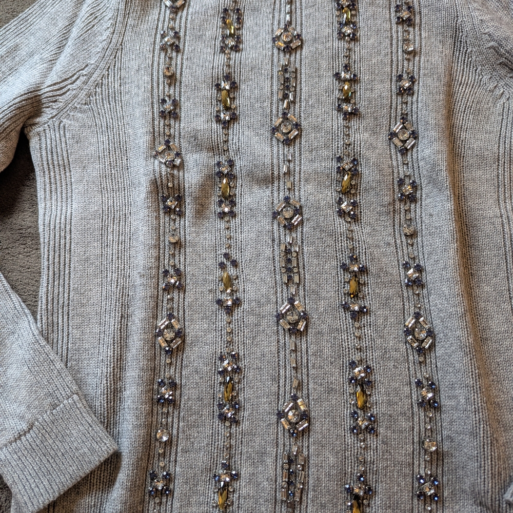 Tory Burch Light Gray Sweater with Beaded Details - Picture 3 of 6